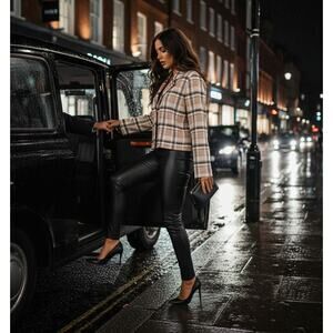 Tahari Neutral Plaid Knit Blazer L | Quiet Luxury Corpcore Chic